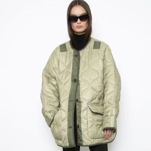 Frankie Shop Oversized Quilted Puffer Jacket in Sage Green